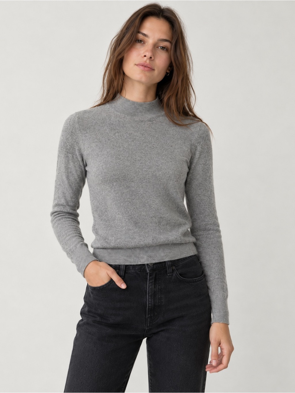 Everlane 100% Cashmere Mock Neck Sweater, Heather Gray, XXS